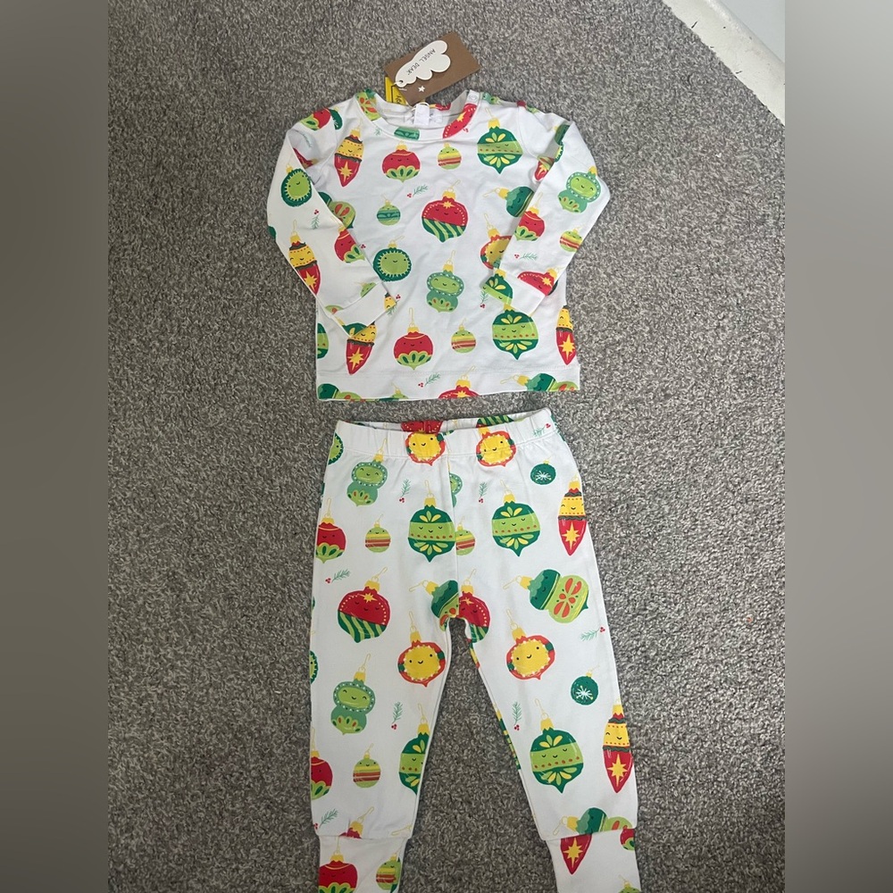Angel Dear baby bamboo Pajamas - White with Red and Green Ornaments